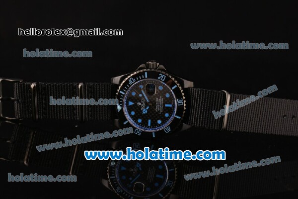 Rolex Submariner Asia 2813 Automatic PVD Case with Blue Markers Carbon Fiber Dial and Black Nylon Strap - Click Image to Close